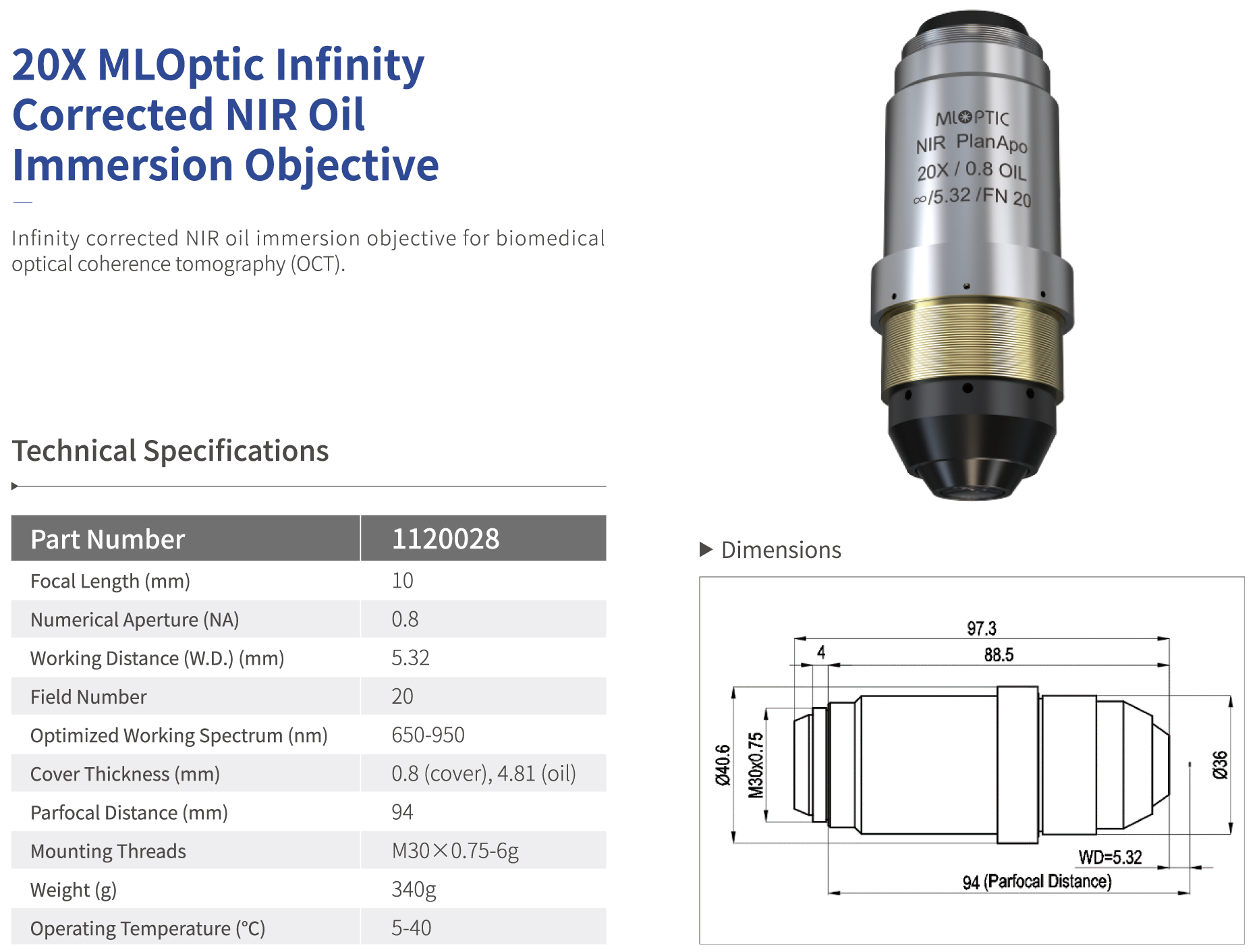 Microscope Objective Immersion Color Code Standard Objectives - ML Photonic